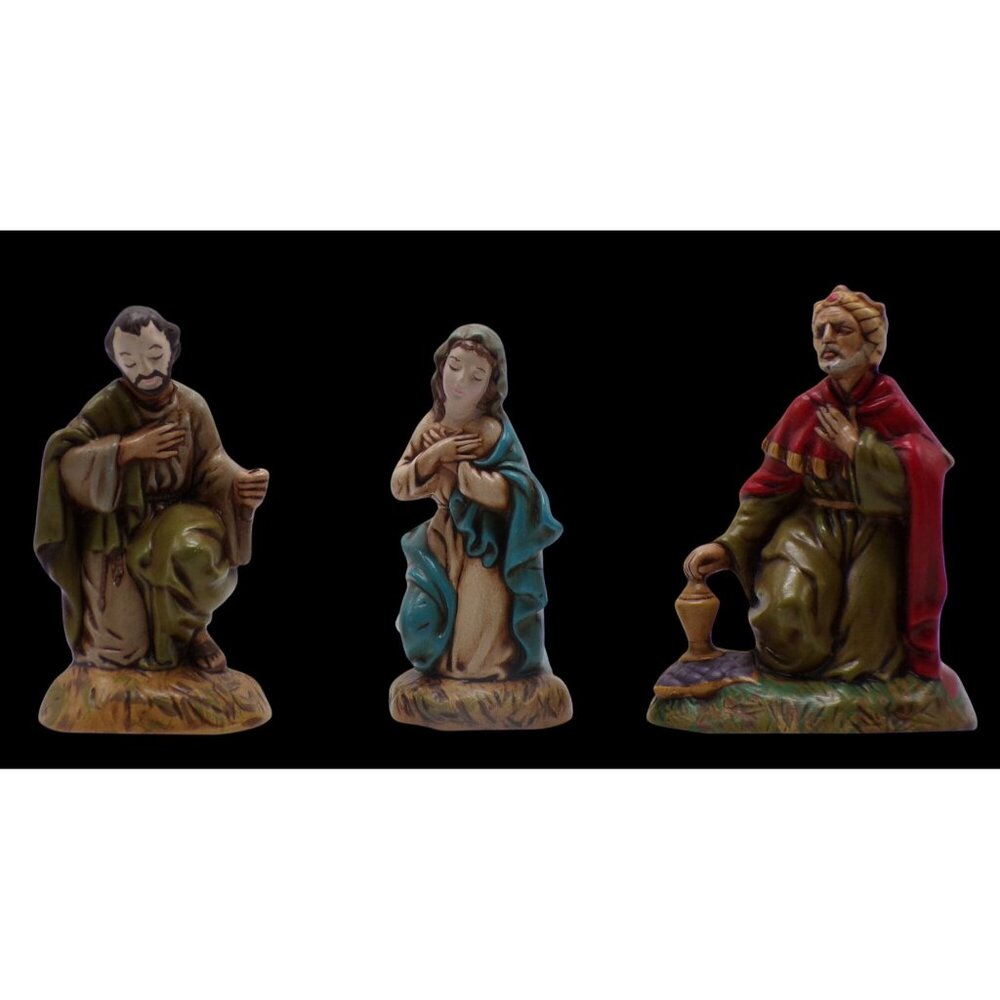 VTG Atlantic Mold Hand Painted Ceramic Nativity Figurines Joseph Mary & Wise Man